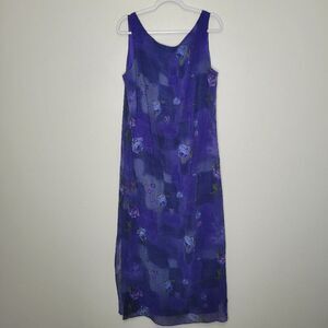 Vintage Ursula of Switzerland blue purple grunge floral maxi side slits dress